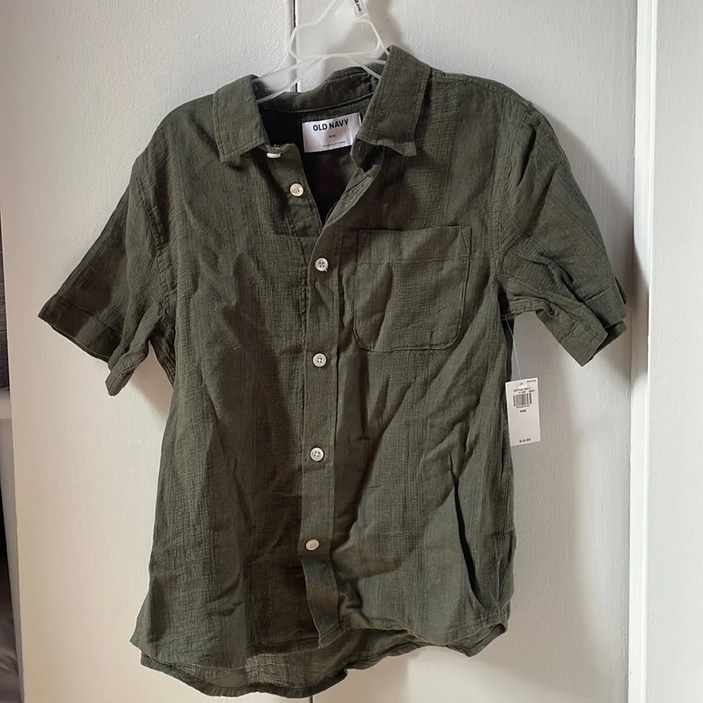 Boys Green Linen button Down Shirt